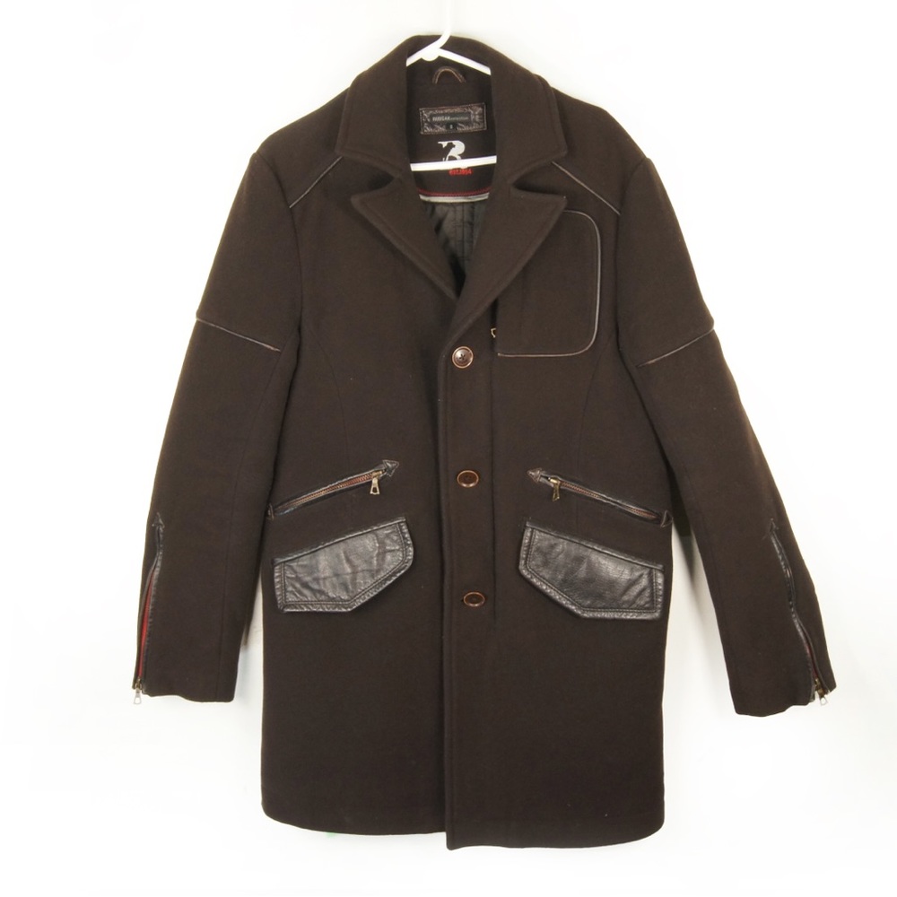 Rudsak Dark Chocolate Brown Wool Leather Trim Detail Trench Coat plus Dust Bag